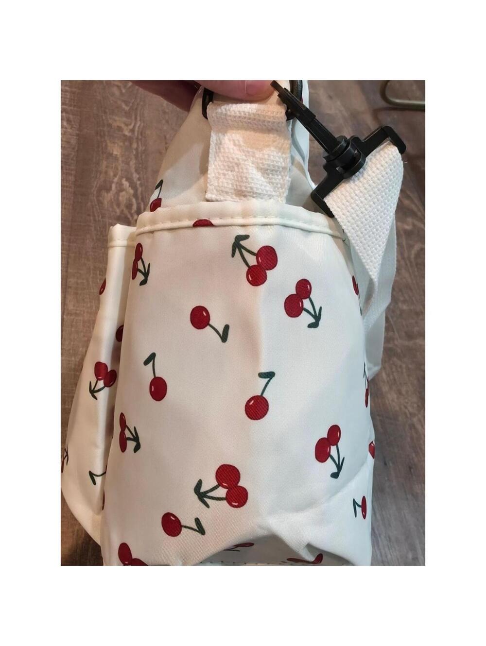 Cream Cherry-Print Tote Bag with Front Zip Pockets - Picture 7 of 8